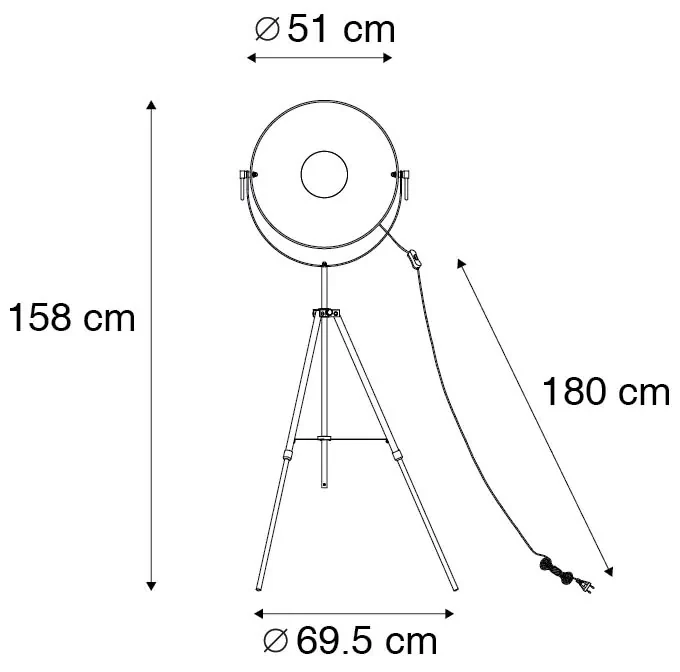 Vloerlamp Zwart Met Goud 51 Cm Verstelbaar Tripod Magnax Industriele