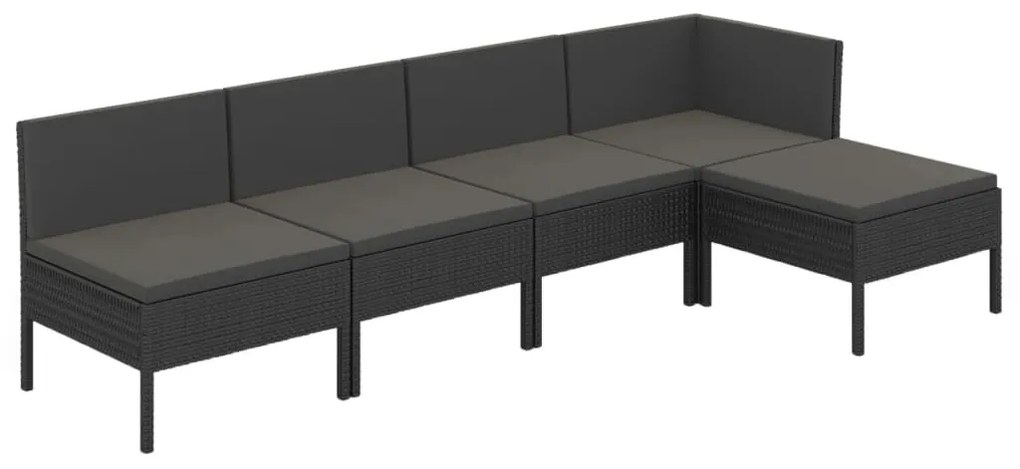 vidaXL 5-delige Loungeset met kussens poly rattan zwart