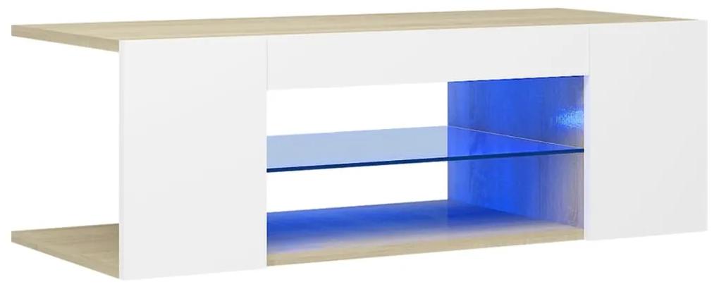 vidaXL Tv-meubel met LED-verlichting 90x39x30 cm wit sonoma eikenkleur