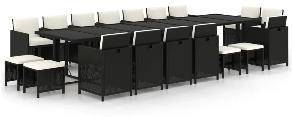 vidaXL 19-delige Tuinset met kussens poly rattan zwart