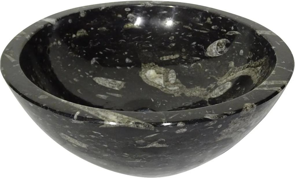 Zwart marmeren waskom | Eeuwenoud Orthoceras Fossiel | 40,5 x 40,5 x 15,5 cm
