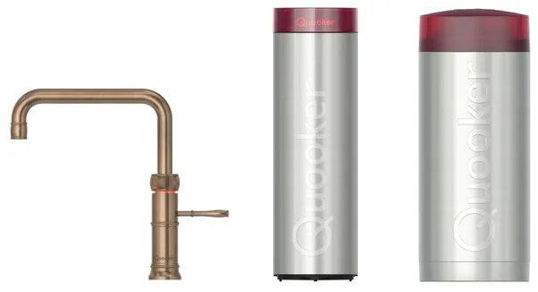 Quooker Classic Fusion Square kokendwaterkraan - draaibare uitloop - Combi+ incl. Cube reservoir - Warm / kokend / bruisend / gefilterd water - Messing patina 22+CFSPTN-CUBE