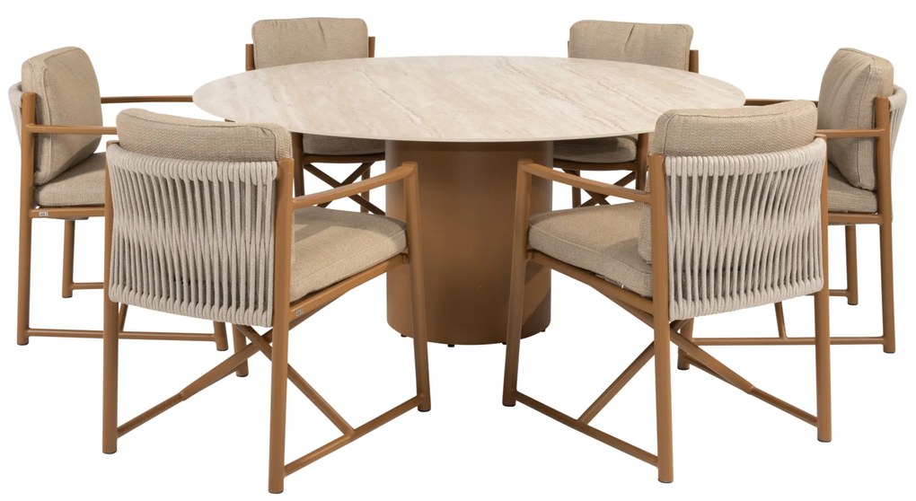 Colorado Marina dining tuinset 160xH75 cm rond 7 delig keramiek amber 4 Seasons Outdoor