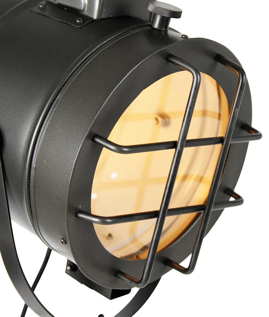 Tripod studioSpot / Opbouwspot / Plafondspot vloerlamp zwart met hout - Shiny Industriele / Industrie / Industrial E27 Binnenverlichting Lamp