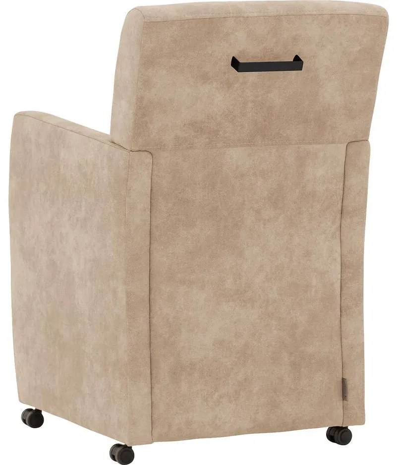 Goossens Eetkamerstoel Oliver beige microvezel met armleuning en met wielen, stijlvol landelijk