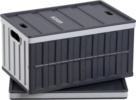 VEVOR Opvouwbare Opbergdozen 65 L 2-pack, Opvouwbare Plastic Opbergdozen, Stapelbare Opvouwbare Manden met Deksel, 38 kg Draagvermogen per Doos, Opvouwbare Krat, Ideaal voor Huishoudelijke Organisatie, Grijs &amp; Zwart