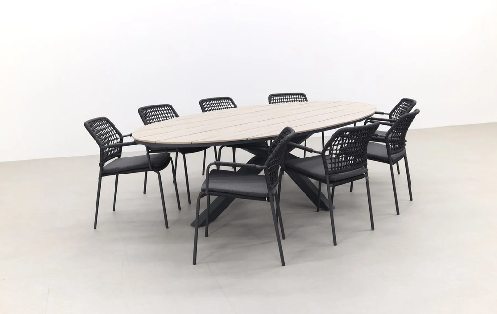 Taste Barista - Antraciet / GI Edison 280x140 cm. tafel - ovale tuinset