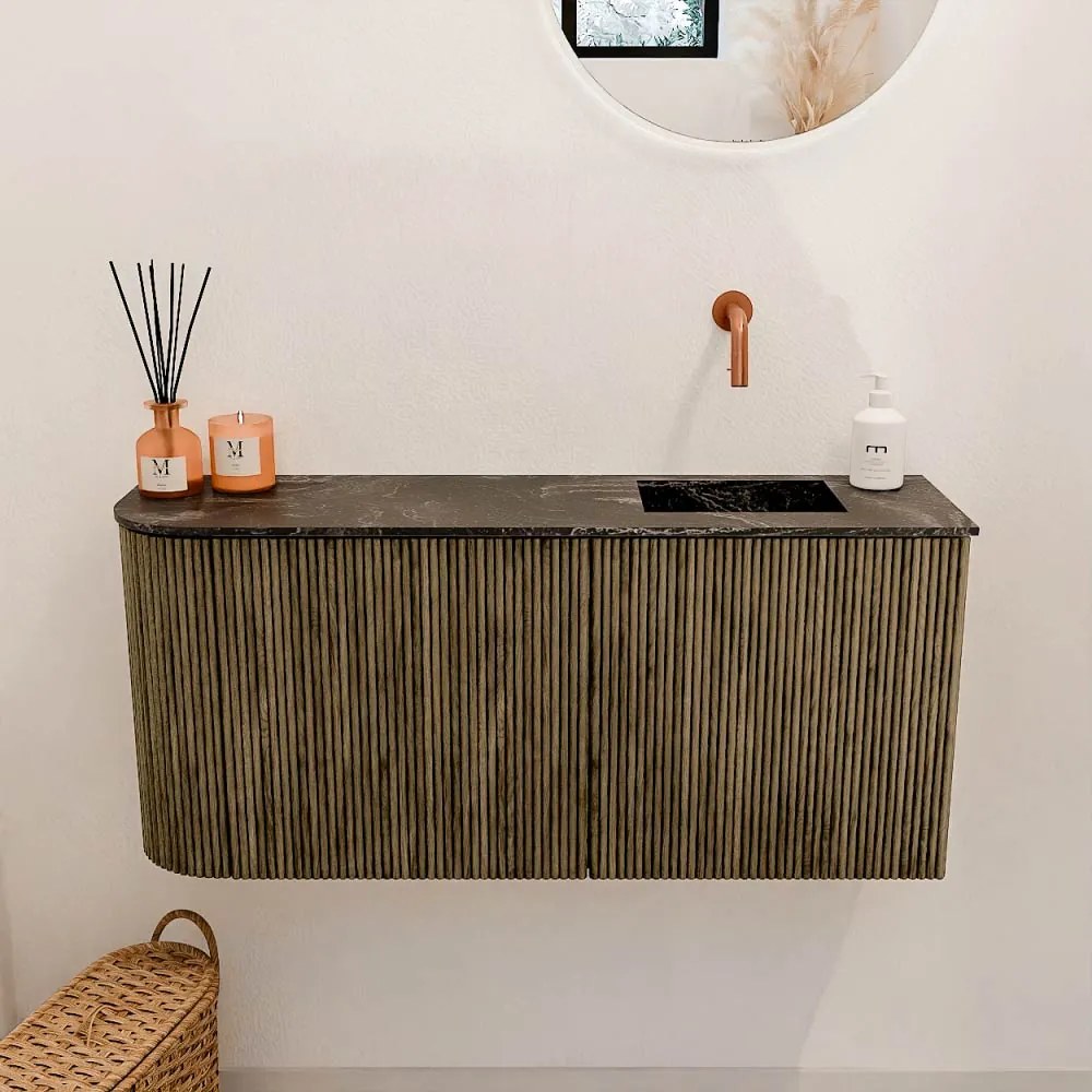 Mondiaz Joya DLux 90cm toiletmeubel ronding links dusk met wastafel faye rechts zonder kraangat lava