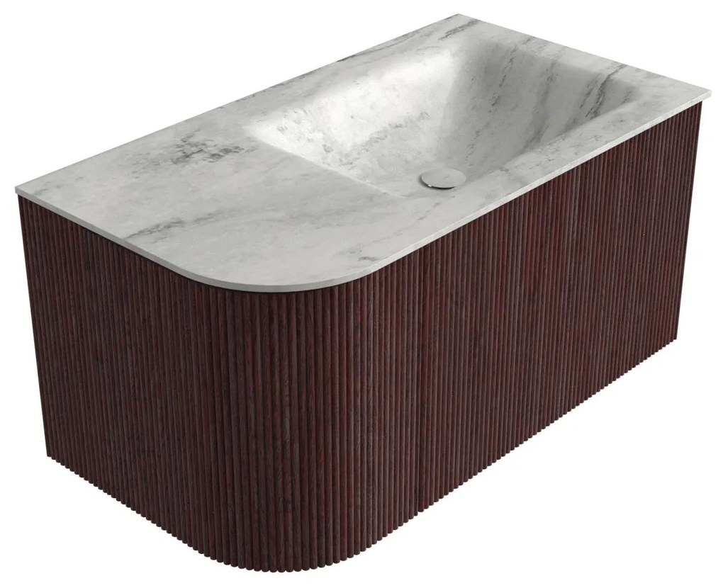 Mondiaz Kurve-dlux 85cm badmeubel ronding links ruby met 1 lade en deur en wastafel cloud rechts zonder kraangat opalo