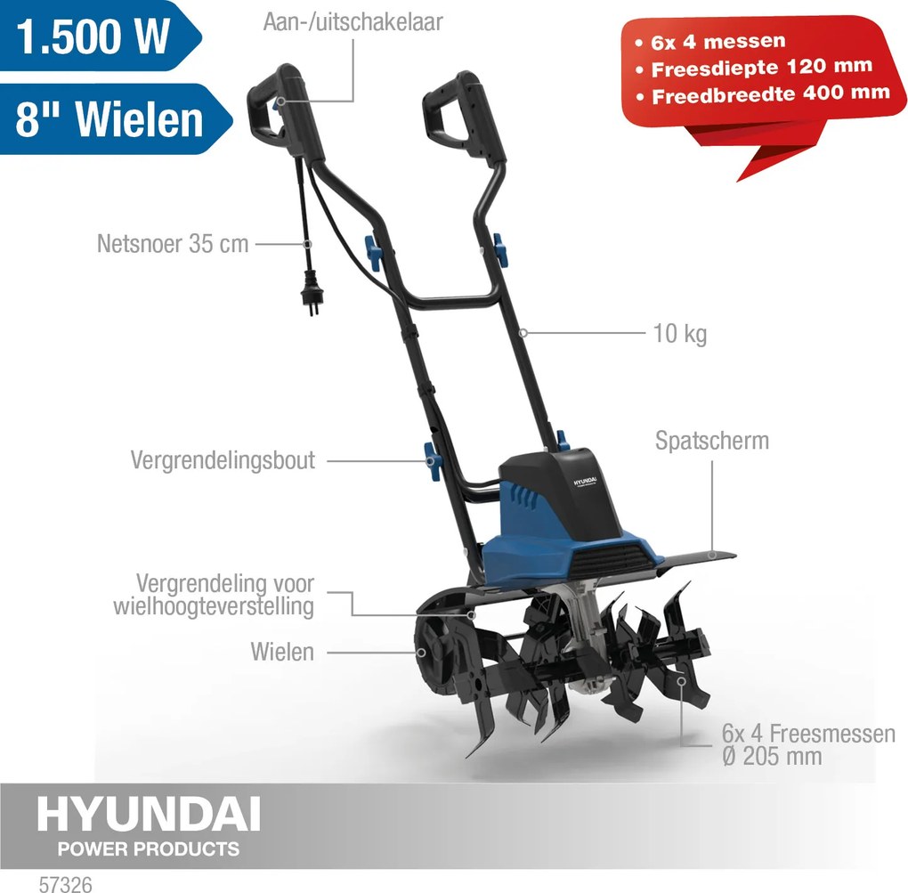 Hyundai Elektrisch Grondfrees 400mm - 1500W
