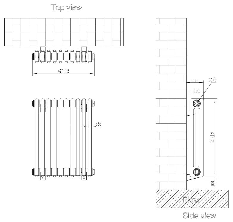 Eastbrook Rivassa 3 koloms radiator 45x60cm staal 816W zwart mat