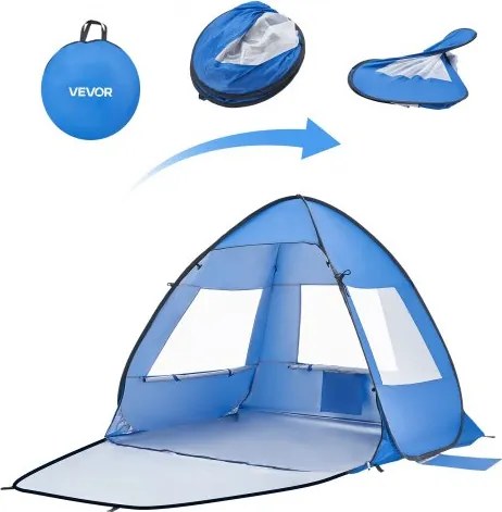 VEVOR strandtent/zonnescherm voor 2 personen, UPF 50+ bescherming, draagbare strandtent met draagtas en metalen stokken, compacte strandparasol voor kamperen, vissen, picknicken, zonnetent