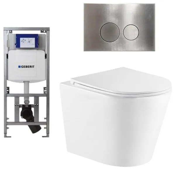 QeramiQ Dely Toiletset - 36.3x51.7cm - diepspoel - rimless - Geberit UP320 inbouwreservoir - met Burda frame - softclose toiletzitting - steel bedieningsplaat - ronde knoppen - wit glans SW1026255/0701131/SW706194/SW1159504