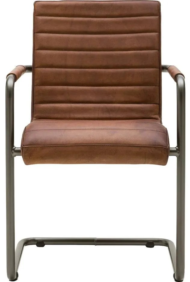 Goossens Eetkamerstoel Bryan cognac leer met armleuning, urban industrieel
