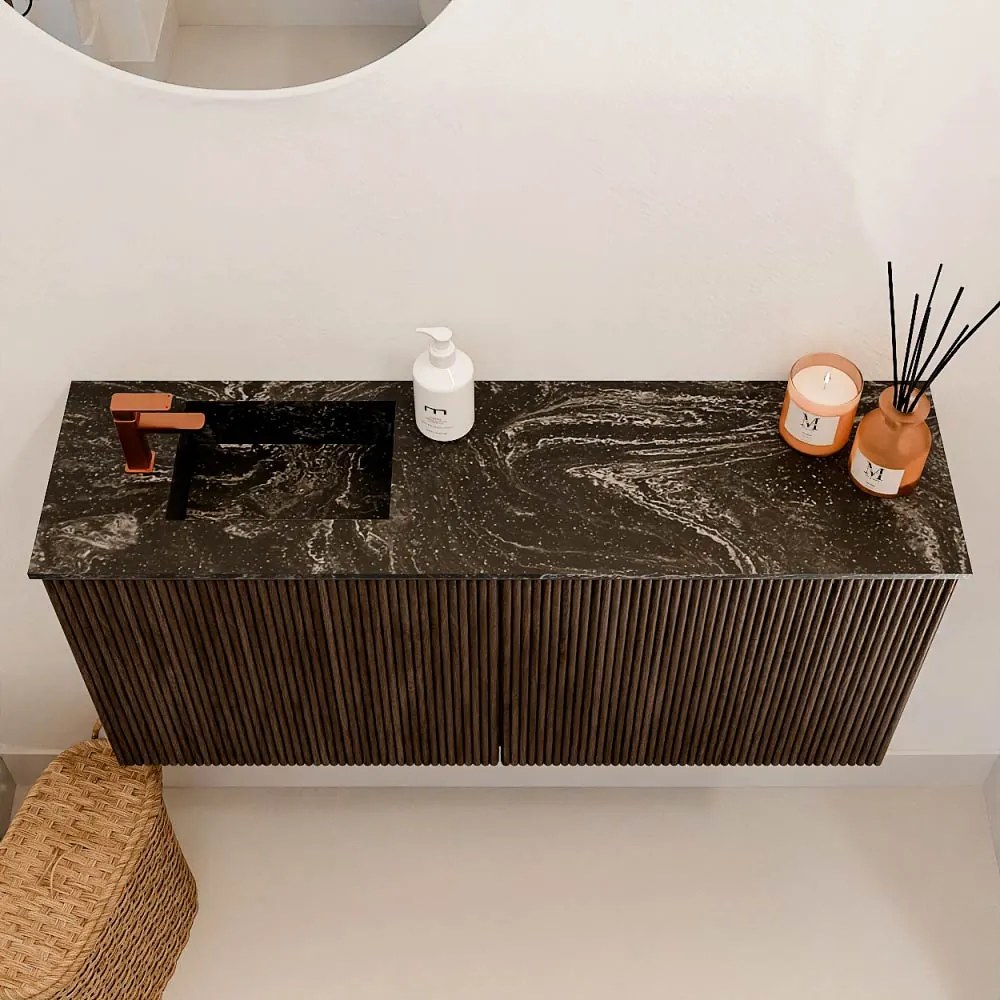 Mondiaz Joya DLux 90cm toiletmeubel walnut met wastafel faye links 1 kraangat lava