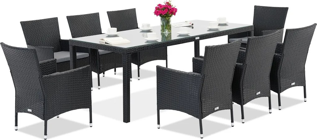 Milan/Grenada 8 technorattan tuinmeubelen met grote Garden Point tafel antraciet