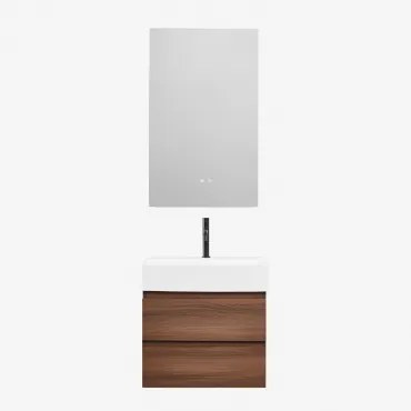 Ona Zwevend Badkamermeubelset Van Hout En Essenfineer Met Geïntegreerde Wastafel Mat Zwart ↑20 Cm Met Afvoerkraan Zonder Overloop Orveta & Rectangular