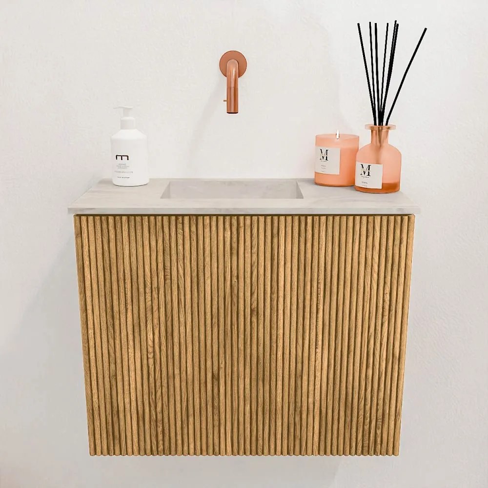 Mondiaz Joya DLux 50cm toiletmeubel oak met wastafel faye links zonder kraangat ostra