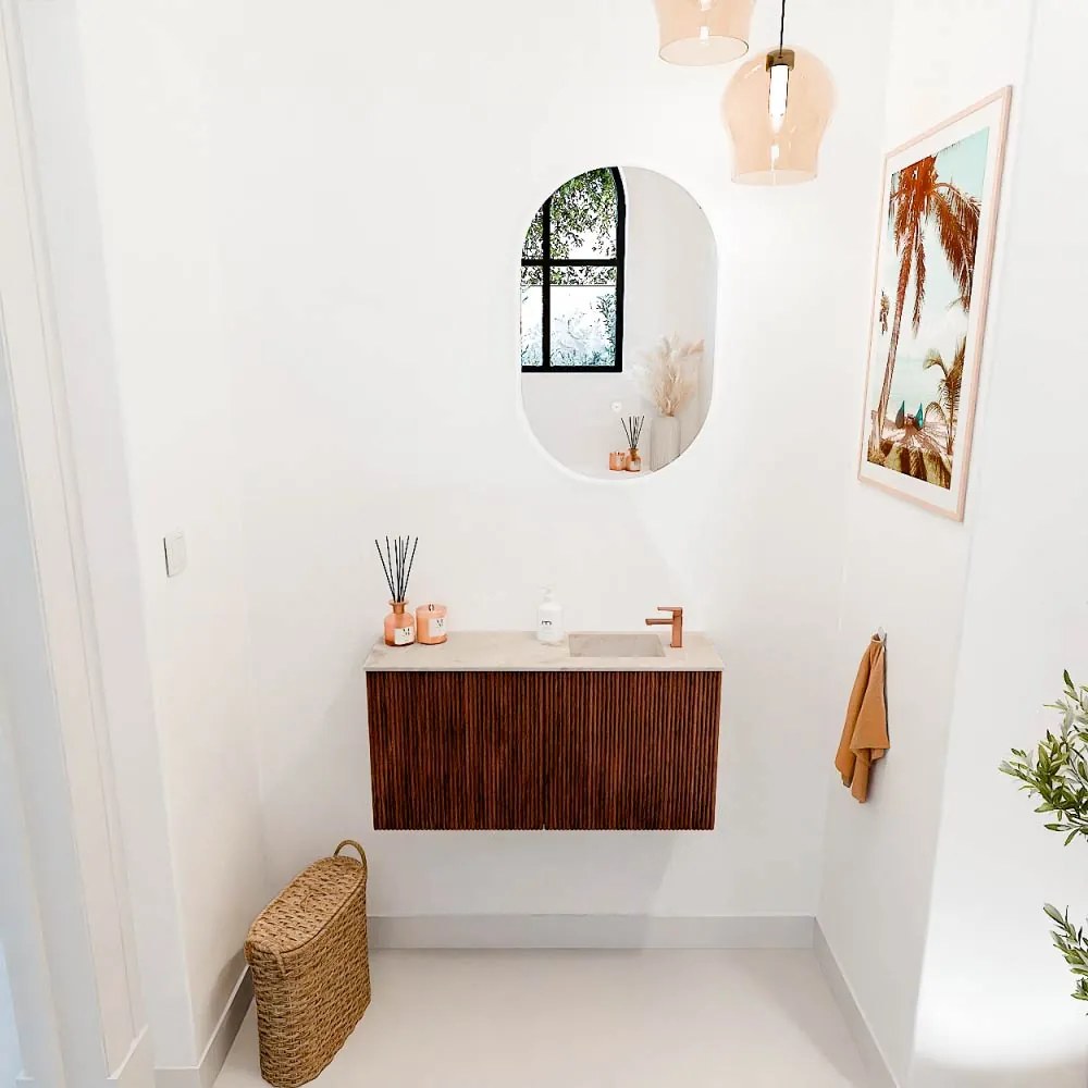 Mondiaz Joya DLux 80cm toiletmeubel ruby met wastafel faye rechts 1 kraangat frappe