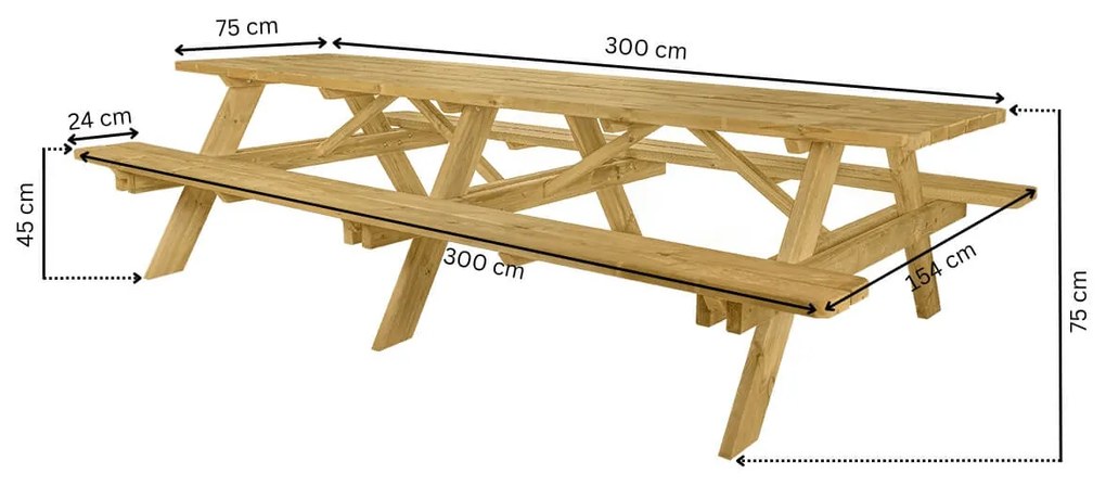 Picknicktafel Deluxe 300 x 75 cm