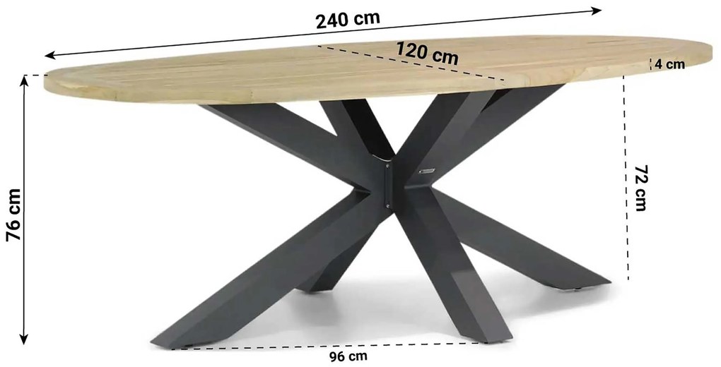 Tuinset 6 personen 240 cm Aluminium/rope Grijs Coco Puerto/Brookline