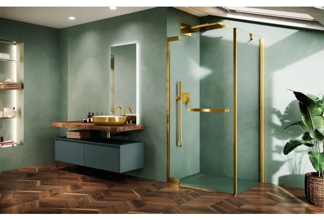 Novellini N180 G Draaideur i.c.m. zijwand FG88-89,5x200 cm Brushed Red Gold Helder Glas n180g90-1r