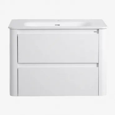 Egerton Zwevend Houten Badkamermeubelset Met Geïntegreerde Wastafel Wit & Spiegelloze & Zonder Kraan - Sklum