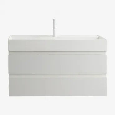 Badkamermeubelset Van Hout En Essenhoutfineer Met Geïntegreerde Wastafel Ona Wit & Spiegelloze & Wit ↑20 Cm Met Aftapkraan Zonder - Sklum