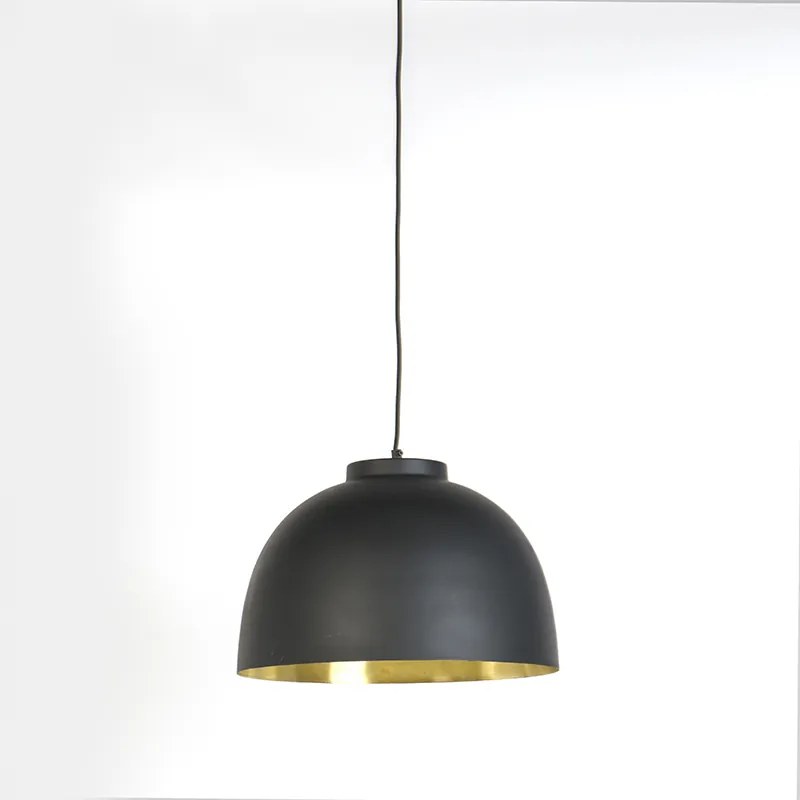 Hanglamp zwart met messing binnenkant 40 cm - Hoodi
