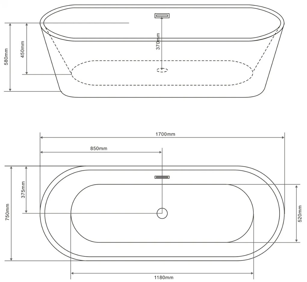 Badstuber Reno vrijstaand bad 170x75x58cm zwart/wit