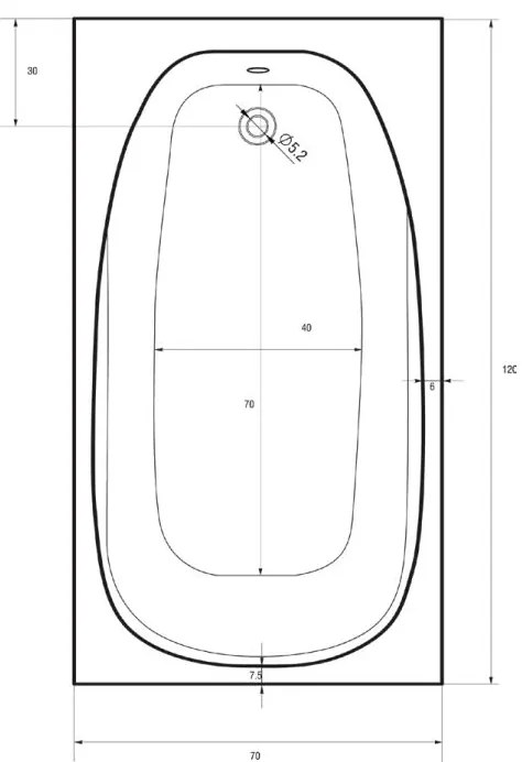 Badstuber Linea ligbad 120x70cm wit