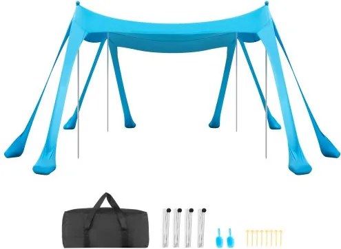 VEVOR strandtent met zonbescherming (UPF 50+) 3 x 3 x 2 m, strandtent met zandzakken, steunpalen, zandschepjes en draagtas, draagbare zonnescherm voor gezinsuitjes, kamperen, vissen, blauw