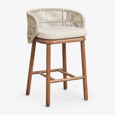 Pack Van 2 Hoge Krukken Van Acaciahout En Gevlochten Touw Capri Beige – Crème & ↑65 Cm - Sklum