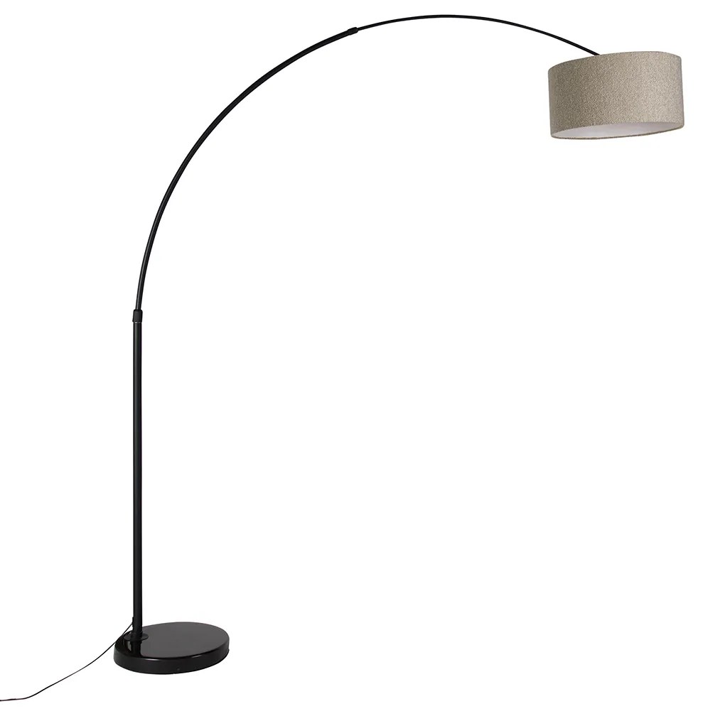Moderne booglamp zwart met boucle kap taupe 50 cm - XXL Modern E27 rond Binnenverlichting Steen / Beton Lamp