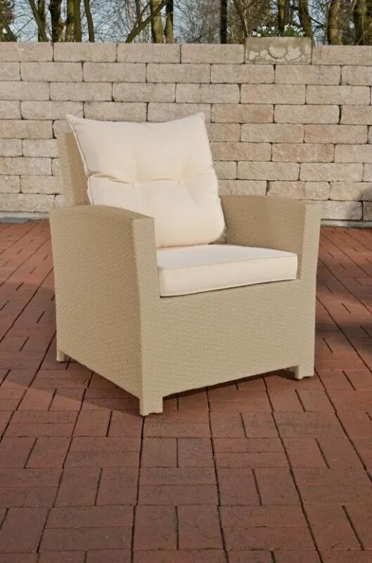 Poly-rotan Wicker tuinstoel / fauteuil FISOLO aluminium frame kussens - kleur van rotan: zand overtrek: gebroken wit