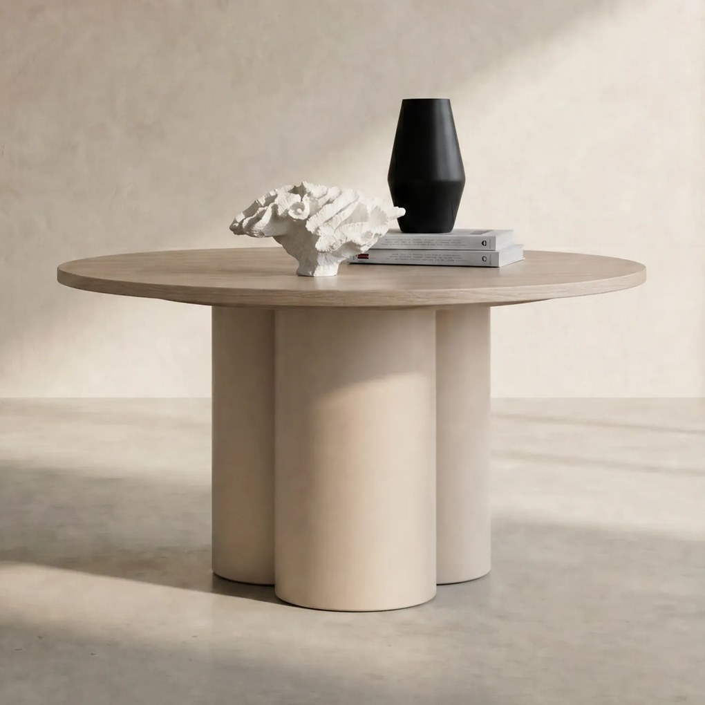Salontafel Met Cilindervormige Poten Whitewash - 80 X 80cm.
