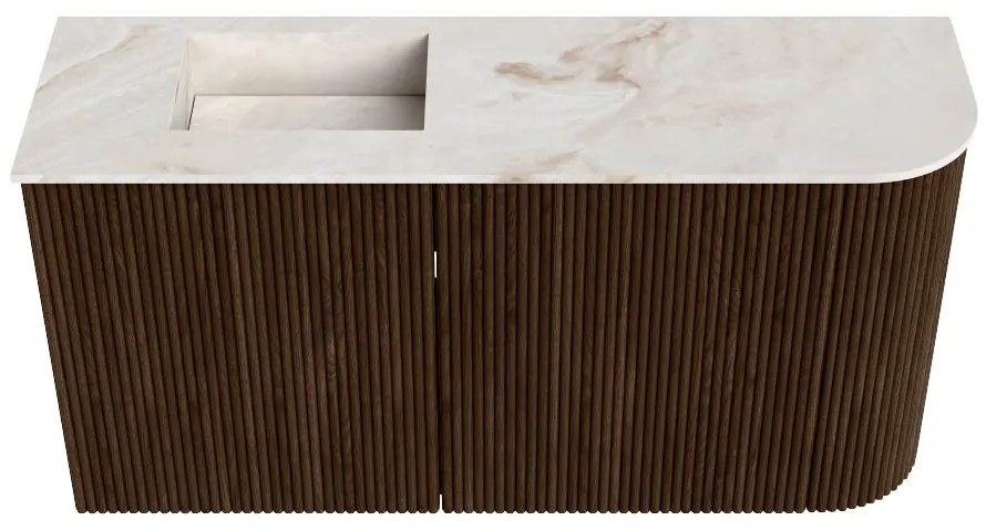 Mondiaz Joya DLux 80cm toiletmeubel ronding rechts walnut met wastafel faye links 1 kraangat frappe