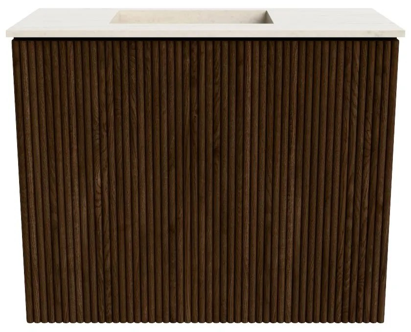 Mondiaz Joya DLux 50cm toiletmeubel walnut met wastafel faye links zonder kraangat meli