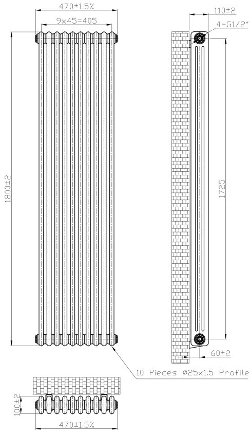 Eastbrook Imperia 3 koloms radiator 45x180cm 2623W wit glans