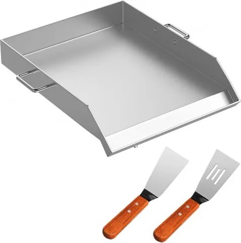 VEVOR grillplaat van roestvrij staal, Weber grillrooster van roestvrij staal 40 x 45,7 x 8 cm, rond grillrooster met groot oppervlak, gietijzeren grillrooster met 2 scheppen, plancha geschikt voor grills uit de Weber-serie