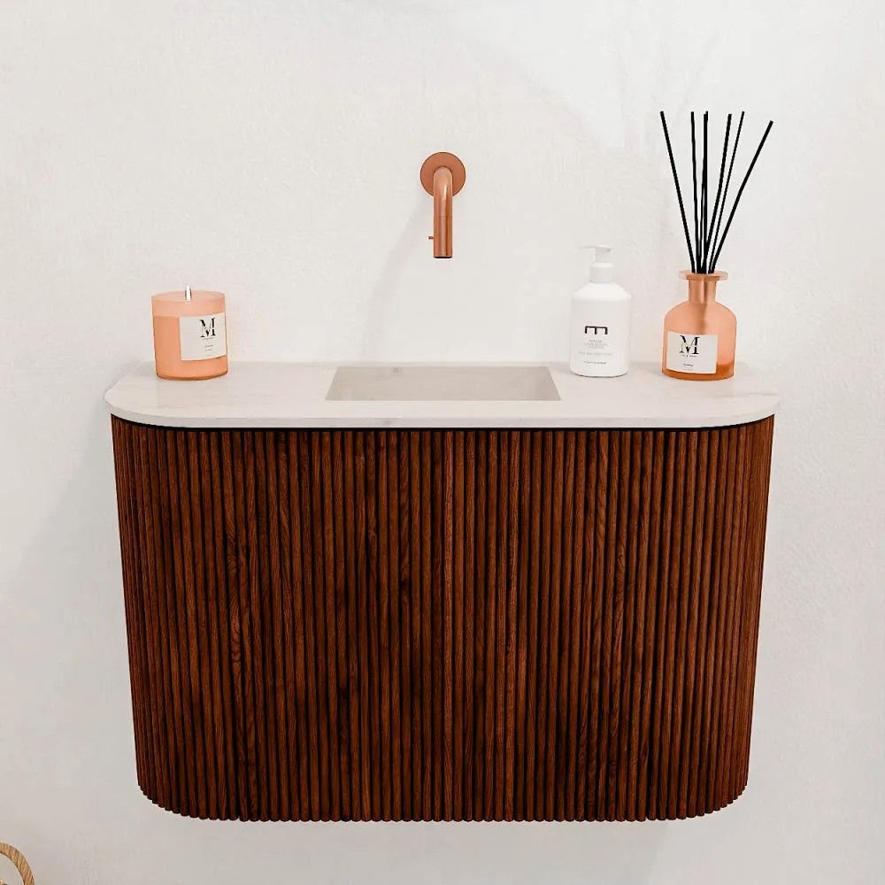 Mondiaz Joya DLux 65cm toiletmeubel ronding links/rechts ruby met wastafel faye midden zonder kraangat meli