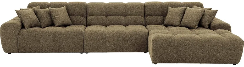 Goossens Excellent Bank Kubus - 30 X 30 Cm Stiksel groen, stof, 1,5-zits, modern design met chaise longue rechts