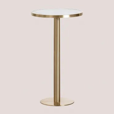 Ronde Hoge Barkruktafel Ø60 Cm In Xiren Gres Wit - Geborsteld Goud - Sklum