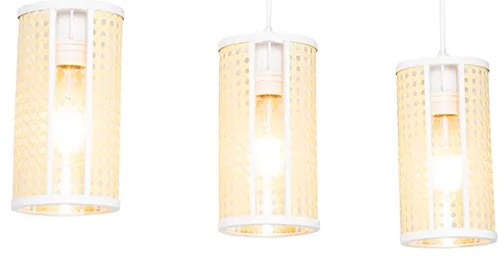 Oosterse hanglamp wit met rotan 3-lichts langwerpig - Akira