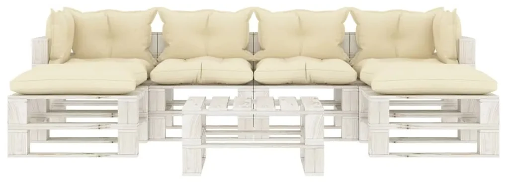 vidaXL 7-delige Loungeset met crèmekleurige kussens pallet hout