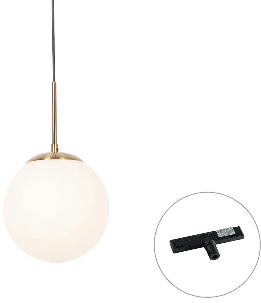 Art Deco hanglamp goud met opaal glas incl. rail adapter zwart 1-fase - Slimline Flore
