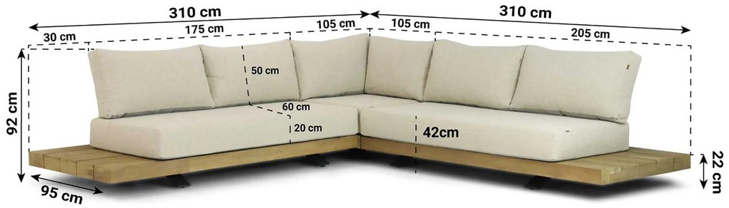 Hoek loungeset 5 personen Aluminium/Teak Old teak greywash Santika Furniture Santika
