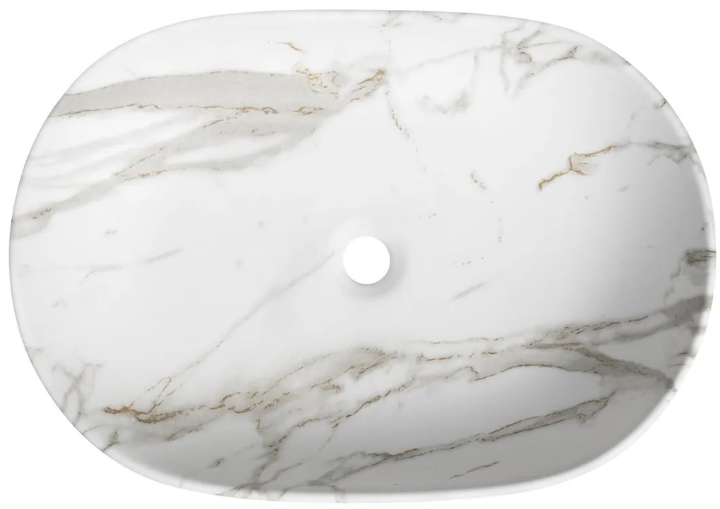 Sapho Rondane keramische waskom 60x42cm wit marmer