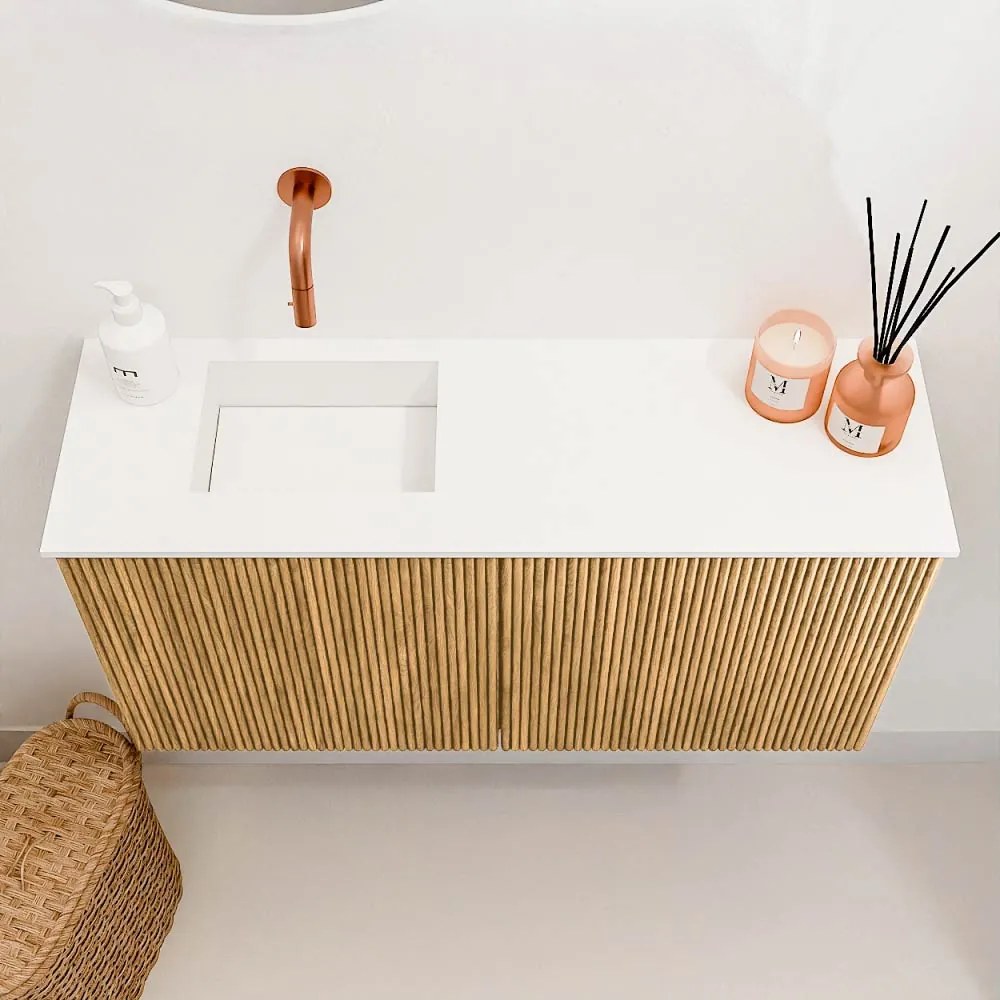 Mondiaz Joya 80cm toiletmeubel oak met wastafel faye links zonder kraangat talc