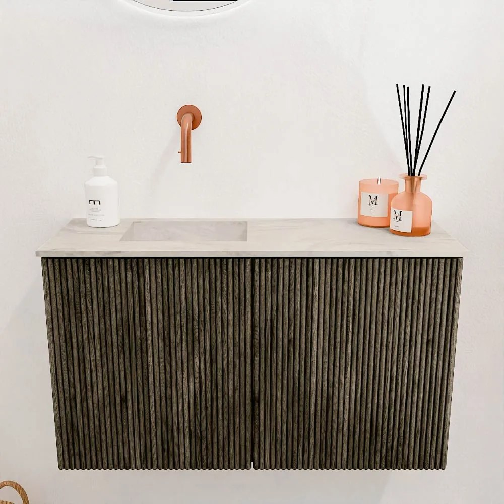 Mondiaz Joya DLux 70cm toiletmeubel shadow met wastafel faye links zonder kraangat ostra
